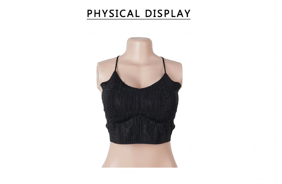 Black Rhinestone Camisole for Women Sexy Slim Fit Seamless Backless Short Top Night Out Clubwear