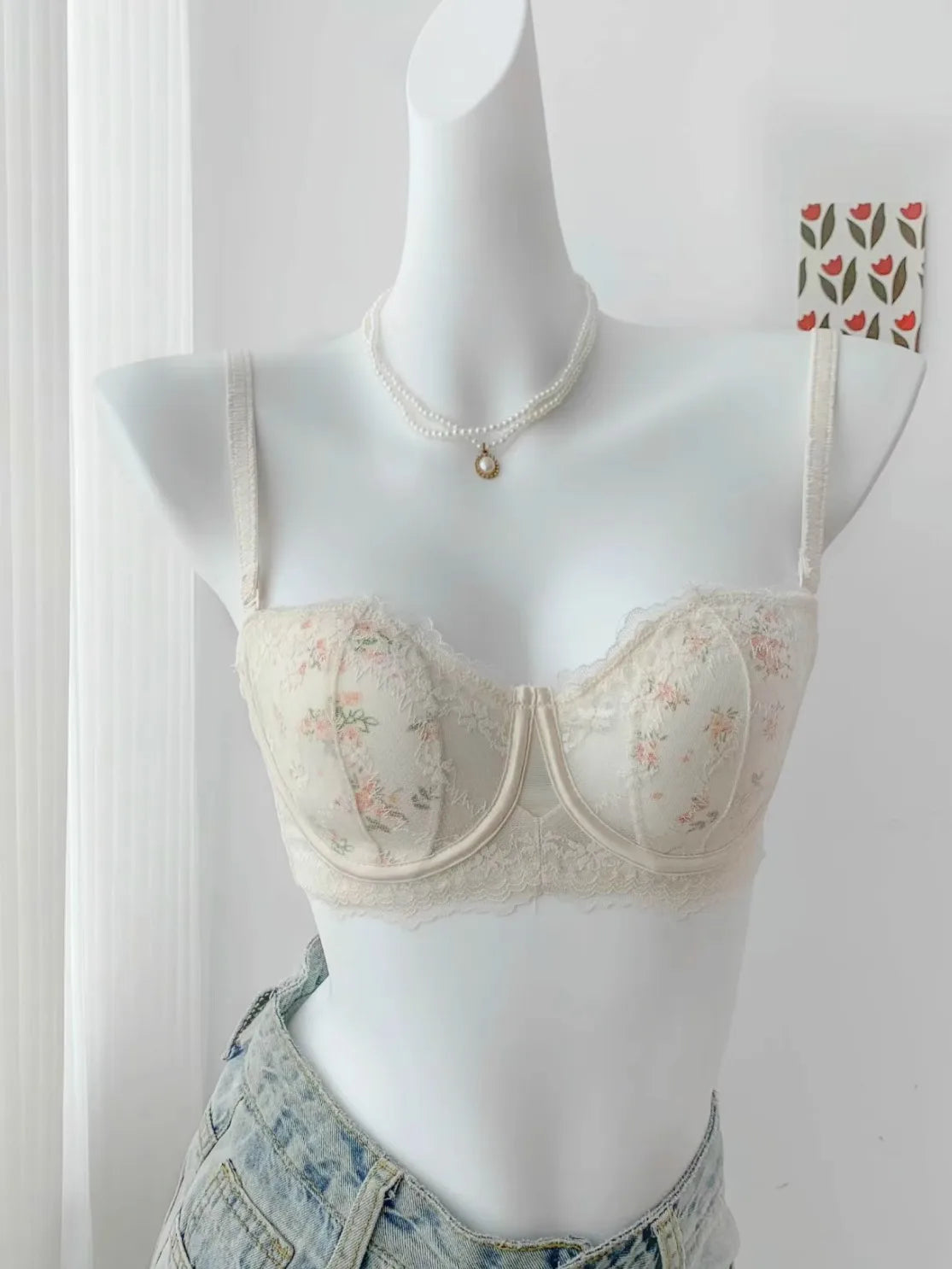 Summer Rabbit Cup Bralette Large Bust Light Support Thin Lace Beachwear Pure Comfort Wirefree Anti-Sagging Bra AU S-XL MOYISU
