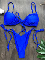 Sexy Printed Ruffled Frilled Thong Bikini Women Swimwear Female Swimsuit Two Pieces Bikini set Micro String Bathing Suit Swim
