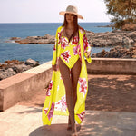 2025 Three Pieces Bikini Set Cover Up Swimwear Women Swimsuit Print Long Sleeve Push Up Bathing Suit Beachwear Swimming Biquini