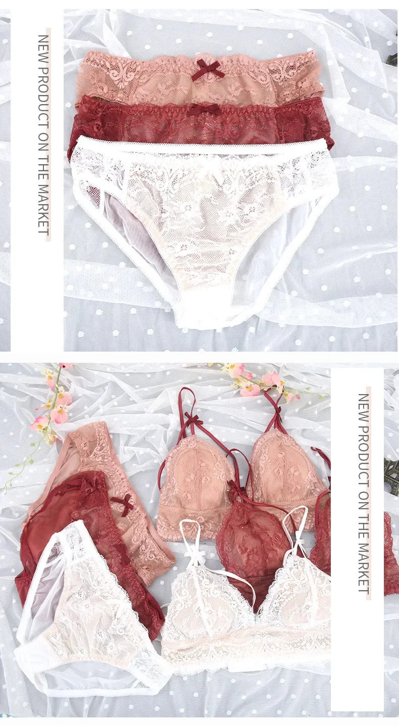 MOYISUFrench Ultra Fina Sexy Tushy Conjunto Encaje Sin Aro Sensual Transparente Bralette Pantaleta Ajuste Perfecto Talla S-XL
