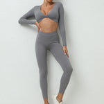 1/2Pcs Pad Long Sleeve Crop Tops Women Gym Yoga Set Sport Gym Scrunch V Back Fitness Leggings Workout Pant Active Suits