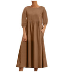 Womens Casual Summer Cotton Dress With Pockets 3/4 Sleeve Loose Midi Shirt Dress Women Dresses With Short Sleeves Vestidos
