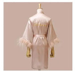 Women FEATHER Bride Bridesmaid Wedding Robe Satin Kimono Bathrobe Gown Nightwear Embroidery Letter Nightgown V-Neck Lingerie