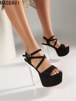 Thin Heels 16cm Dress OL Chunky Rivet Platform Waterproof Nightclub Sandals ModelShow Runway Shoes for Wonmen Oversized 34-47