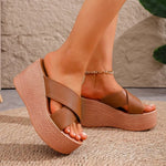 2026 New Solid Chunky Platform Wedges Slippers Women Height Heels Thick Bottom Non-Slip Slippers Woman Beach Vacation Shoes