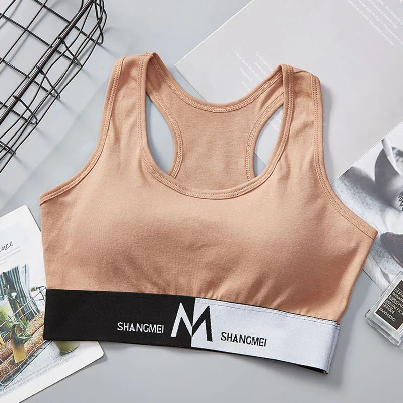 Women Racerback Cotton Blend Sports Cami Bra Stretch One Size Casual Daily Under Top Color Block Letter Band Tank Top