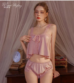 Pure Desire Home Wear Set New Sweet Style Camisole Shorts Pajamas Thin Sexy Ice Silk Home Wear Two-Piece Casual Style Sets N5GK