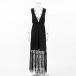 Sexy Deep V-neck Sleeveless Lace Dress Streetwear Women 2026 Backless Tunics A-line Party Dresses Long Maxi Robe Black White