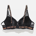 BEAUWEAR Mesh Breathable Lingerie Underwire Sport Bra with Letter Padded Underwear Push Up Bra