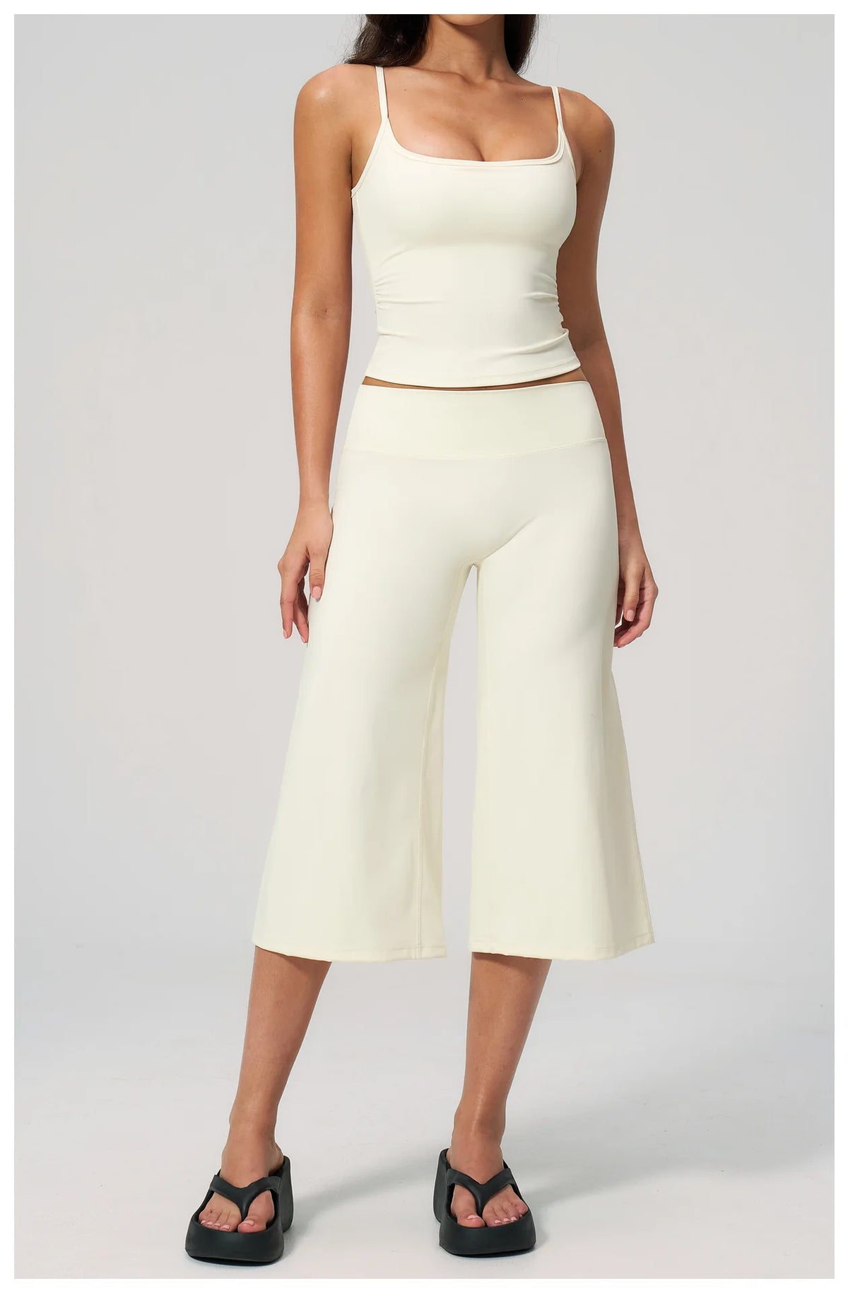 Gym Workout Yoga Sets Women Square Neck Slimming Sports Tank Top Fitness Gym Suit Outdoor High Waist Flare Pants Two-piece Set