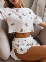 Women Pajamas Set Women's Short Sleeve Shorts Jacquard Print Summer Fashion Two-piece Pajamas Homewear Set Loungewear for Women