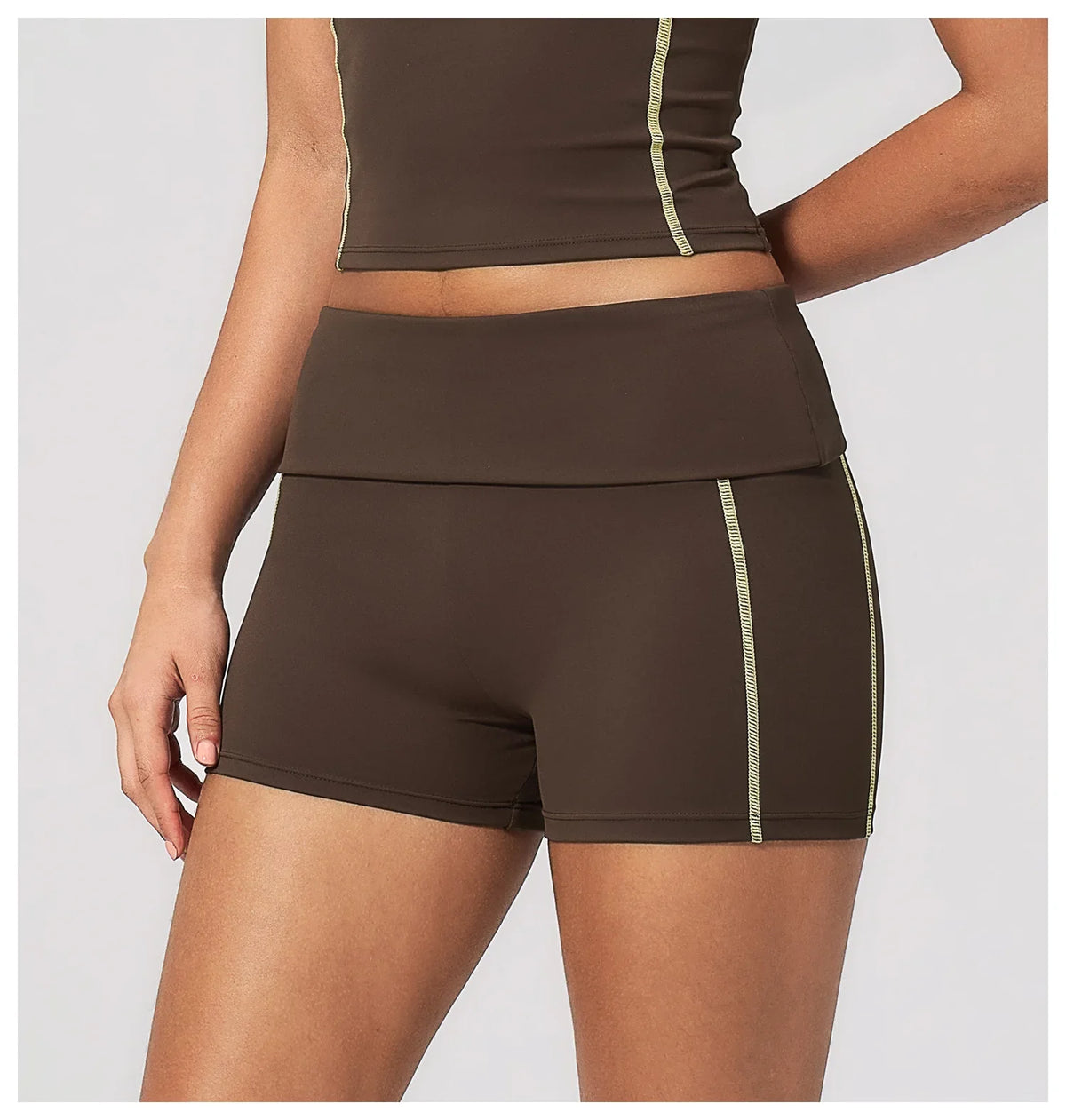 Quick Dry Contrast Color Yoga Shorts 2026 Tights Hip Lifting Workout Fitness Leggings High Waist Folded Running Athletic Shorts