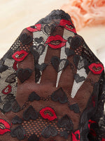 Lips Print Lace Women Sexy Lingerie Set Hollow-out Unlined Camisole Bra Breathable Sheer Women's Underwear Set