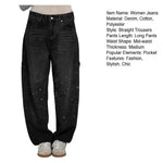 Women's Straight Leg Denim Pants High Waisted Baggy Wide Leg Bling Jeans Casual Sparkly Harem Jeans for Streetwear