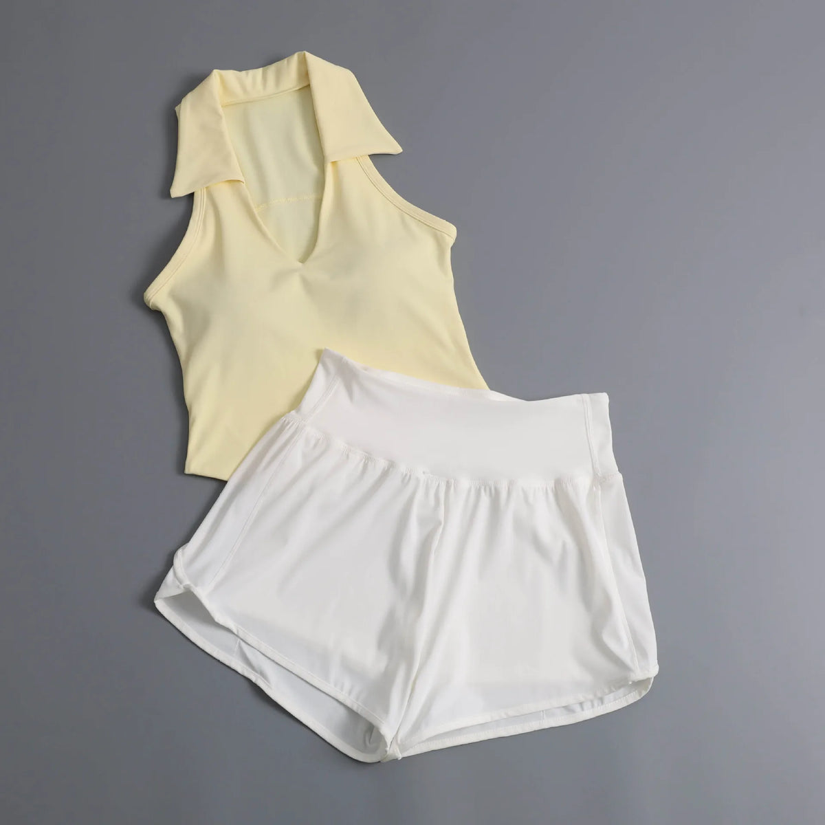 Summer Women's Sports Sets Color Contrast Lapel Collar Sports T Shirts High Waist Pleate Shorts Gym Running Fitness Yoga Suit