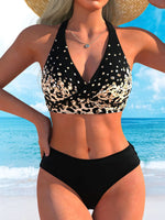 Sexy Black Striped Patchwork Bikini Set Women V Neck Cross Push Up Bra High Waist Swimsuit Bathing Suit Holiday Swimwear 2026