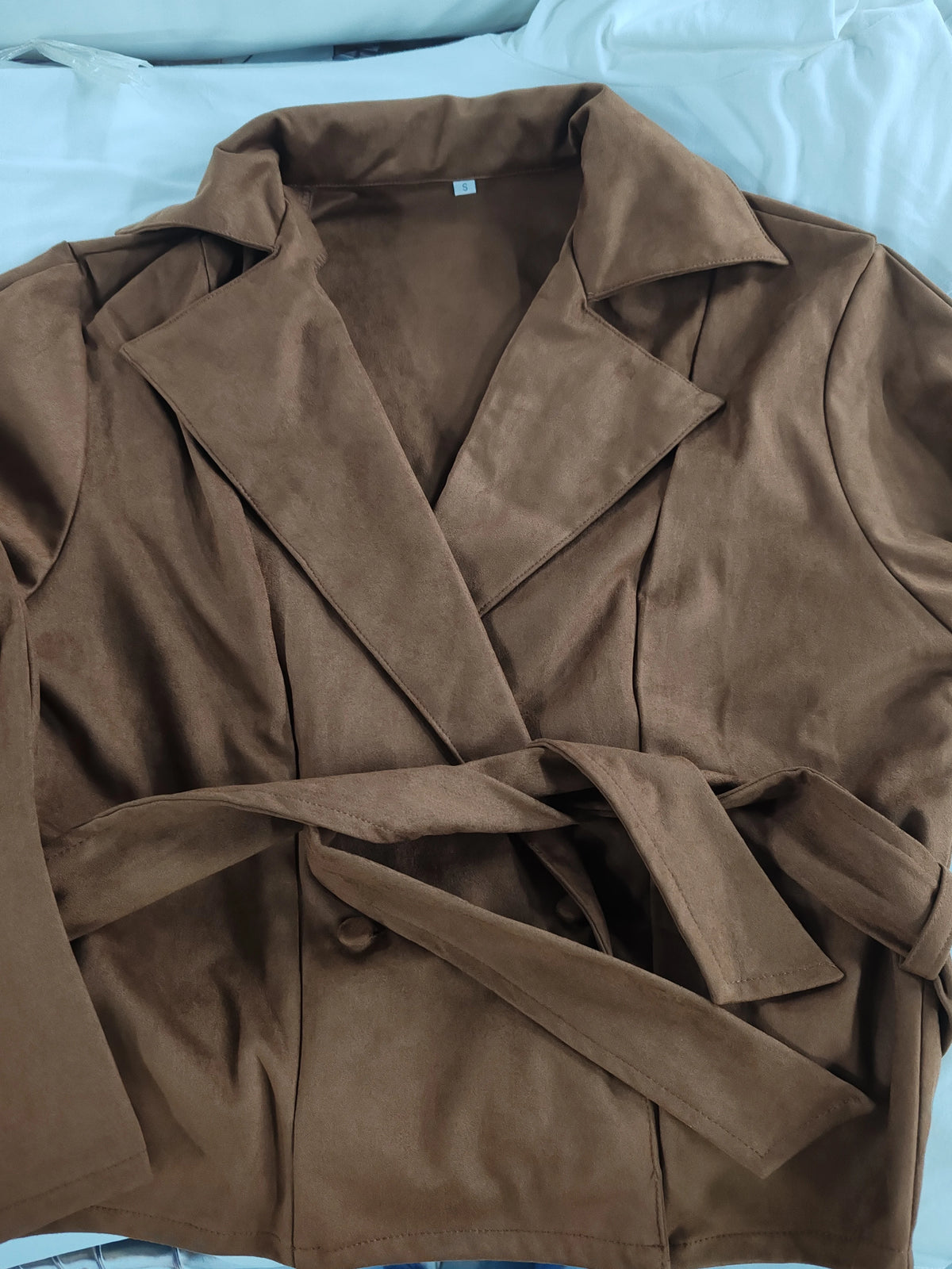 Phantasy Fashion Vintage Belt-Down Jacket Autumn Winter V-Neck Commuter Brown Suit Casual Style High-End Women's Clothing 2025
