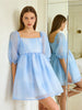 2024 Summer Vintage Fairycore Dress Women Short Puff Sleeve Square Neck Flowy Dress Casual Sexy Elegant Dresses Female