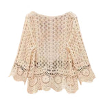 3/4 Sleeve Hollow Out Open Front Sheer Sweater Crochet Cardigan for Women Lightweight Boho Summer Beach Knit Shrug