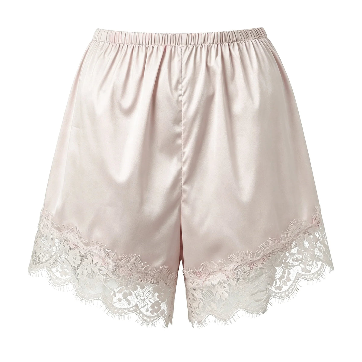 Summer Women’s Satin Lace Hem Shorts Elastic Waist Loose Fit Wide Leg Short Pants Casual Lounge Bottoms Solid Color