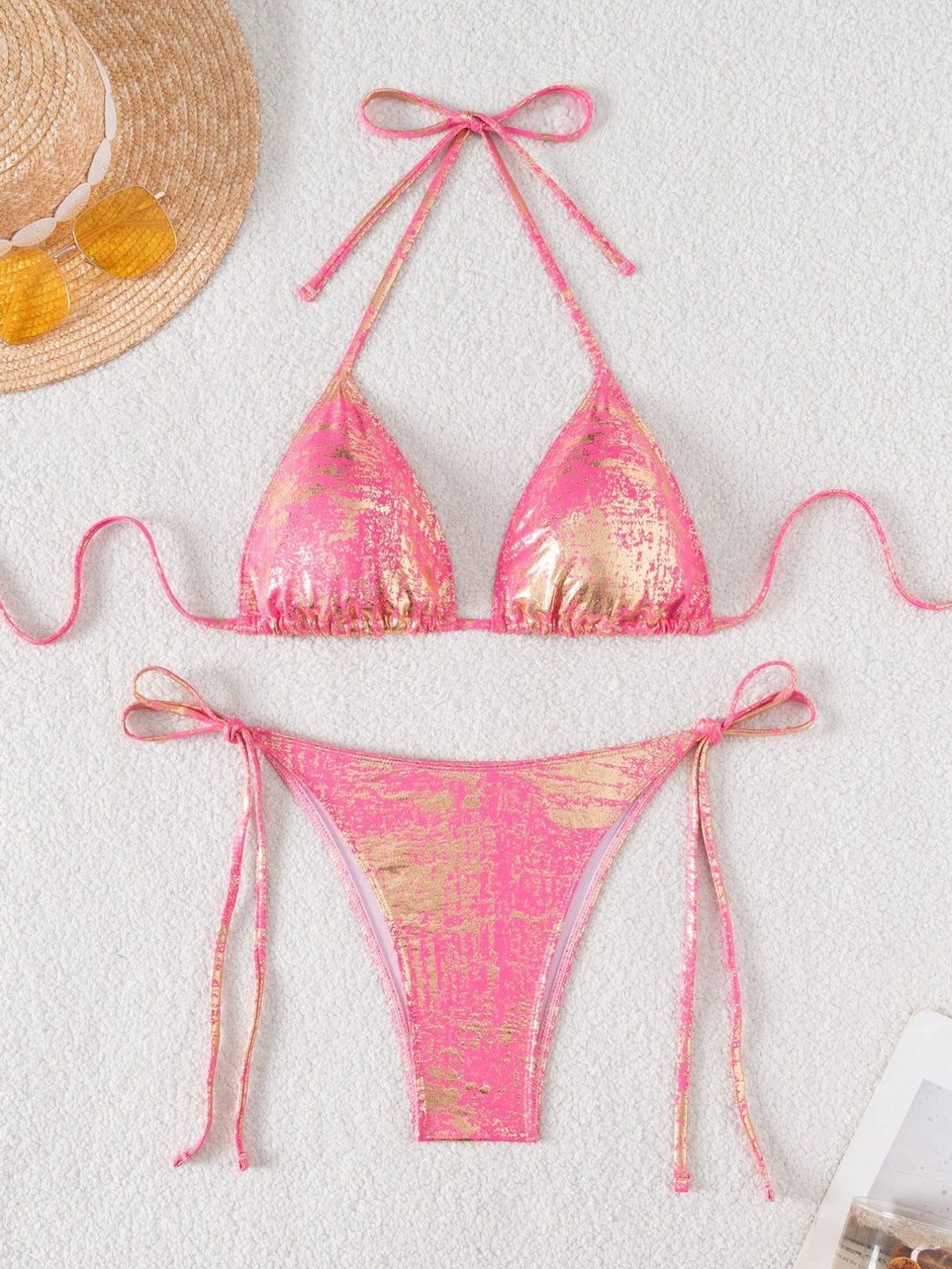 DEKA Sexy Gold Halter Bikinis Sets Lace-Up Triangle Tie Side Bikini Swimsuit Women Swimwear Brazilian Female Bathing Suits