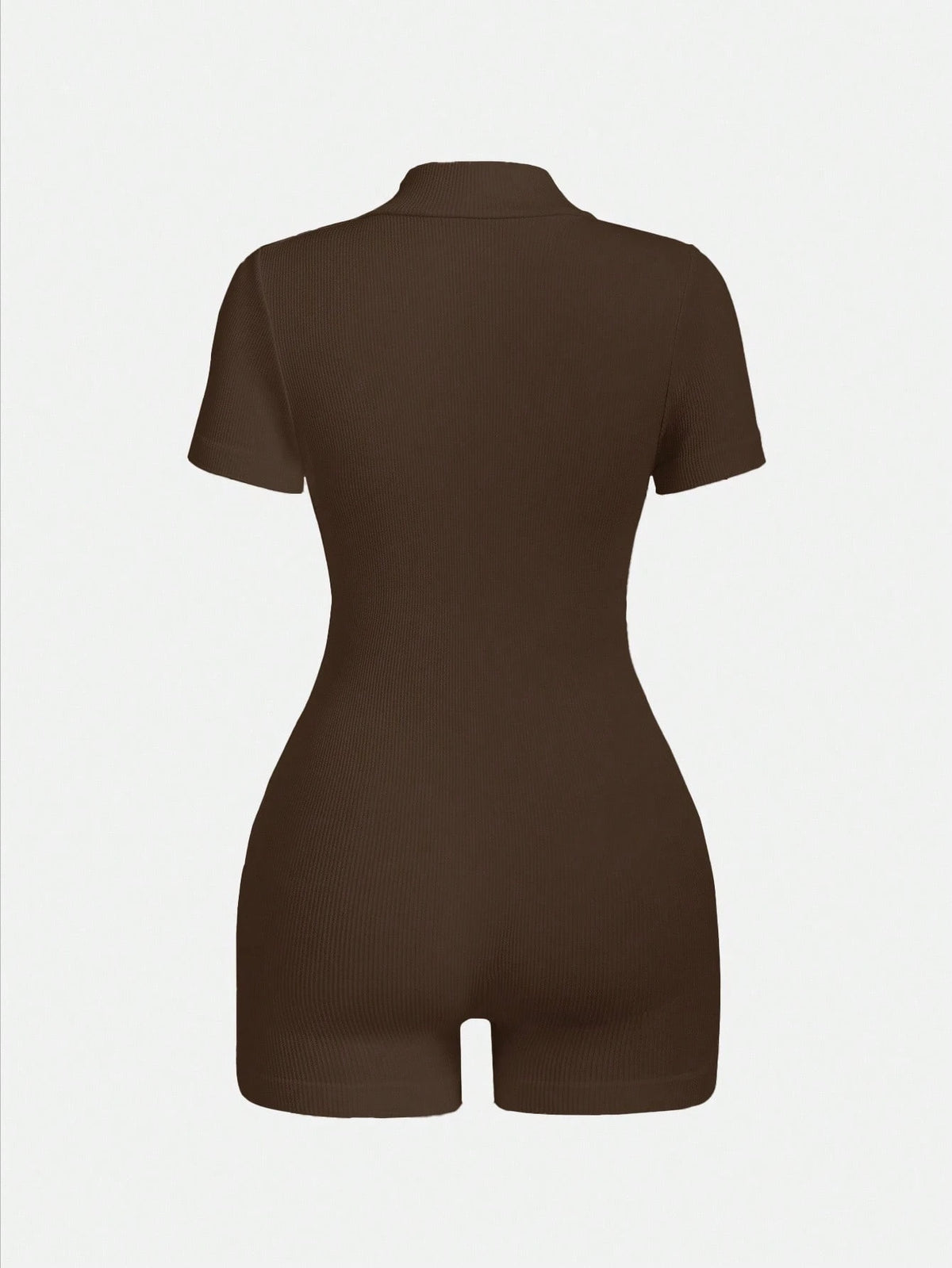 Women's Solid Color Half Zip Ribbed Knit Short Sleeve Romper Sports Soft Slim Fit Mock Neck Jumpsuit Streetwear 2025 Summer