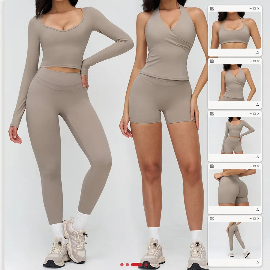 2 Pieces Sportswear Women Yoga Set Gym Clothes Fitness Set Outfit Outdoor Long-Sleeved Shirt Tracksuits Sports Bra Gym Leggings