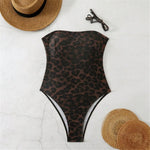 S - XL New Leopard Printed Bandeau Women Swimwear One Piece Swimsuit Female High Leg Cut Monokini Bather Bathing Suit Swim V8051