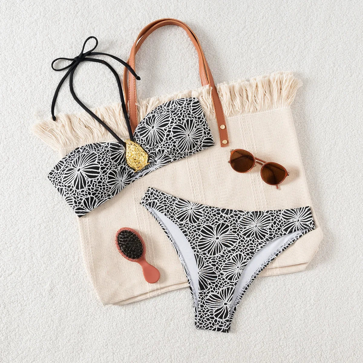 Bandeau Swimsuit Blue Thong Bikinis Women Sexy Print Halter Swimwear Female Padded Bathers Bathing Swim Suit Beach Wear Summer