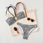 Bandeau Swimsuit Blue Thong Bikinis Women Sexy Print Halter Swimwear Female Padded Bathers Bathing Swim Suit Beach Wear Summer