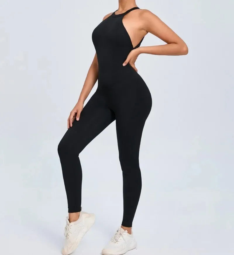 Seamless Yoga Jumpsuits Sports Fitness Peach Hip-lifting Backless Buckle One-Piece Training Gym Workout Tracksuits for Women