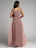 Elegant Solid Color Fine Sparkle Party Dresses Women Temperament V-neck Leace-up Mesh Slit Long Dress Evening Vestidos Female