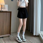 Summer Shorts Skirts Women Elastic High Waist Casual Wide Leg Shorts Korean A Line Loose Mini Skirt Black Short Pants