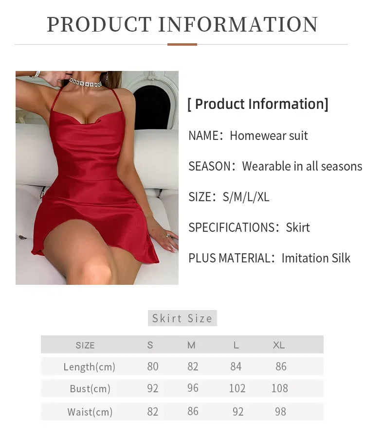 Summer Sexy Satin Silk Nightdress Women Cross Strap Design Slip Mini Black Dress Backless Pajamas Sleepwear Sleepshirts