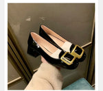 Women Pumps Fashion Square Heel Sexy High Heels Wedding Shoes Ladies Round Toe Metal Buckle Party Chunky Shoes Zapatillas Mujer