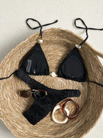 Sexy Beige Black Micro Bikini Set 2026 Women Pearls Strap Push Up Bra Pleate Thong Swimsuit Beach Bathing Suit Holiday Swimwear