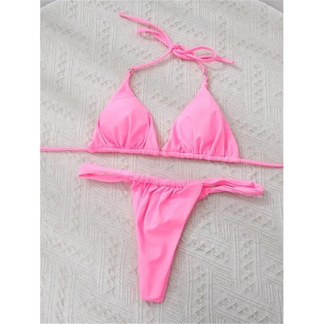 Sexy Wrinkled High Cut Thong Bikini Women Swimwear Female Swimsuit Two-Pieces Bikini Set Bather Bathing Suit Swim Lady V4010C