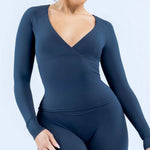 NCLAGEN Sports Tops Gym Women Long Sleeve V-neck Naked Feel Yoga Shirt With Built-in Bra Fitness Workout Clothes Pilates Blouse