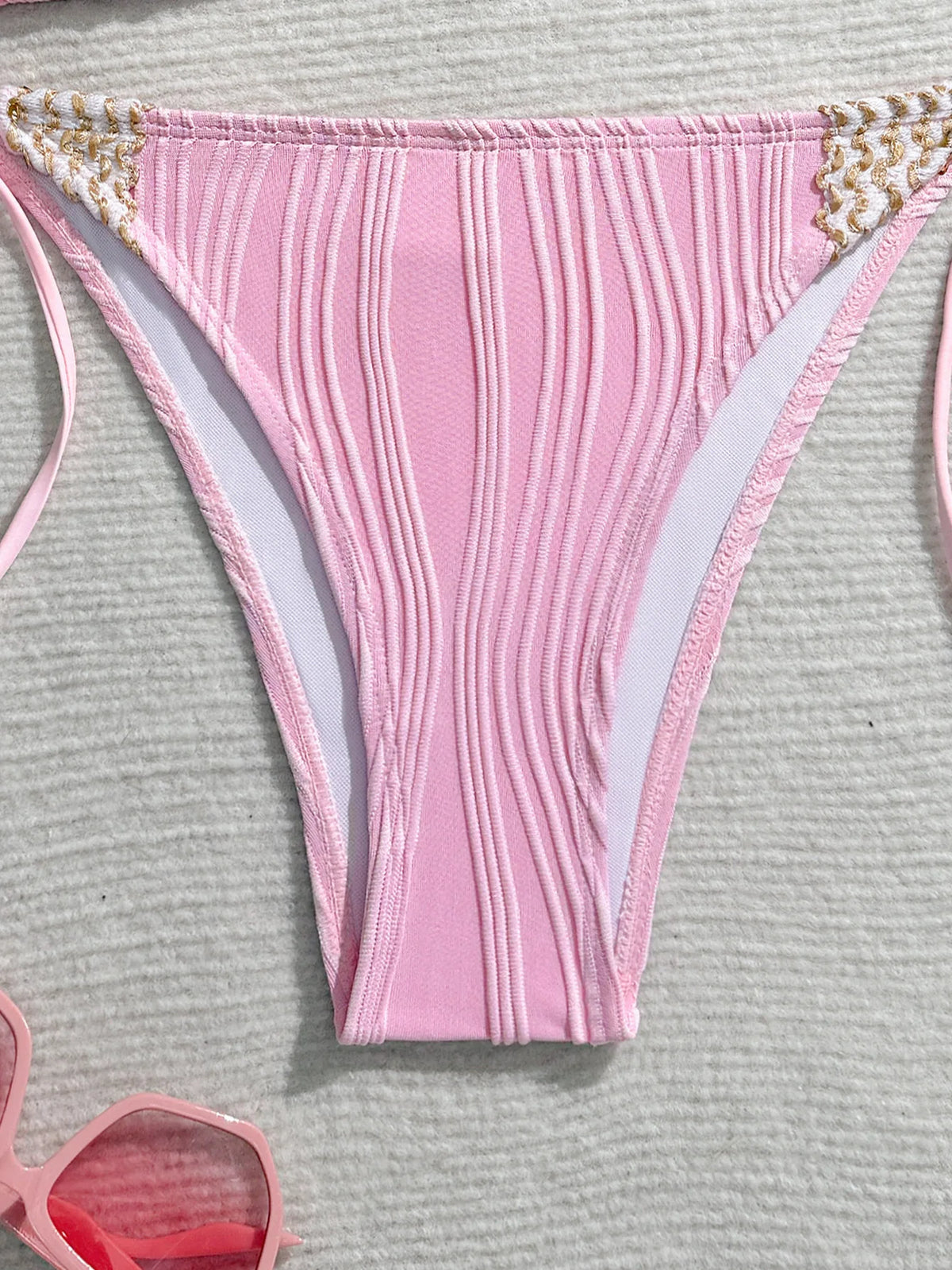 Sexy Blue Knitted Patchwork Bikini Set Women Halter Push Up Bra Bandage Thong Swimsuit Summer Bathing Suit Pool Swimwear 2026