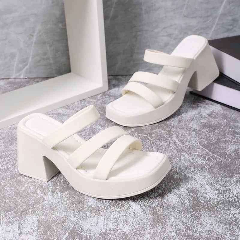 Women Sandals Summer Outdoor Wear French Style Sandals Thick Bottom Heightening Anti-Slip Shoes Fashionable Slip-On Shoes Women