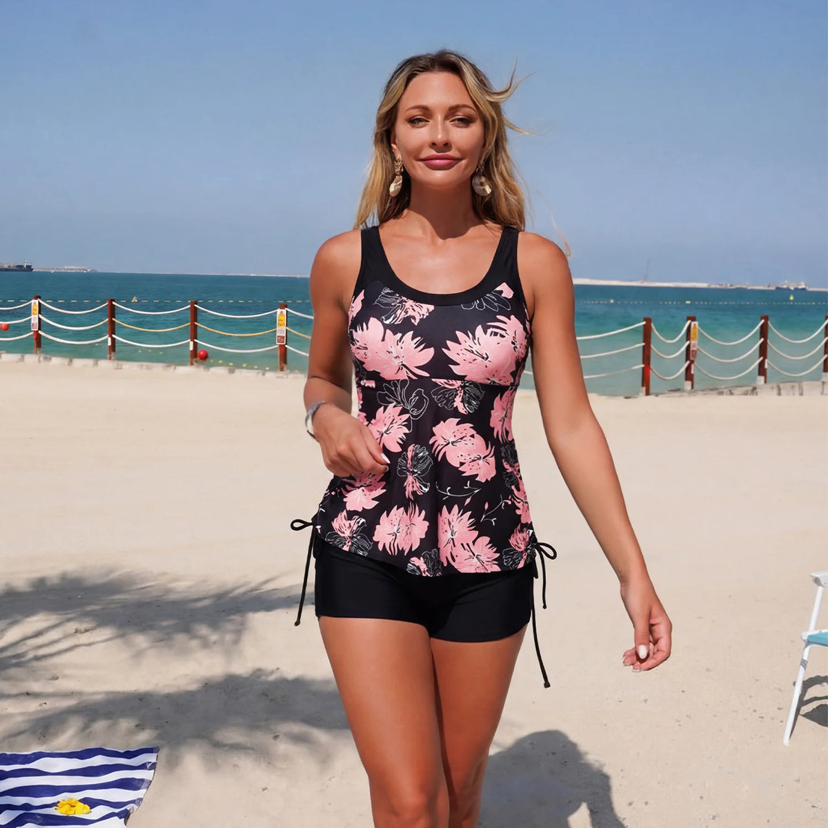 White Polka Dot Print Two Piece Swimsuit 2026 Swimwear Women Large Size Push Up Skirt High Waist Drawstring Side Short Swimsuit