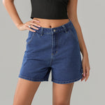 Summer Solid Color Short Denim Pants Women Fashion High Waist Streetwear Denim Shorts with Pockets