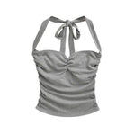 New Women's Fashion Sexy Backless Halter Neck Tie-up Ruched Tube Top Ultra-short Camisole Top In Solid Color Pure Desire F1MR