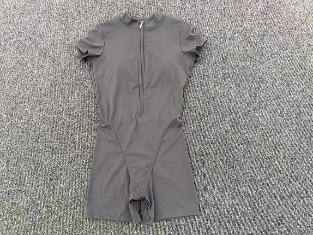 Half-zipper Slimming Yoga Jumpsuit Women Hollow Out Backless Sports One Piece Suits Short Sleeve Butt Lifting Tight Overalls