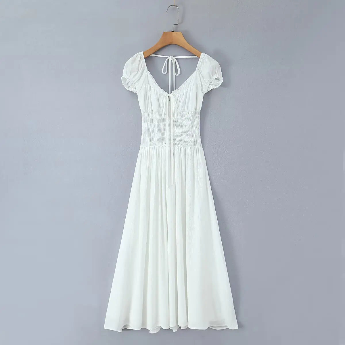 Women's Fashion Ruched Waist Sexy Backless Tie Design Dress Short Sleeved Backless Deep V Suspenders Sleeveless Dress Charm YJJF