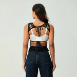 Women Solid Color Halter Neck Tank Tops Slim Bow See Through Sleeveless Open Back Crop Lace Vest Summer Streetwear