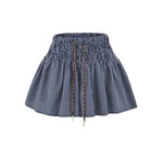 Korean Women's Casual Shorts With Elastic Waist And Drawstring Pleated Plaid A-line Wide-leg Hot Pants For Trendy Girls EHL7