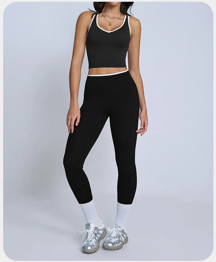 Tight Naked Yoga Shorts Suit Women Double Strap Sports Bra High Waist Flare Leggings Fitness Suit Gym Running Workout Clothes