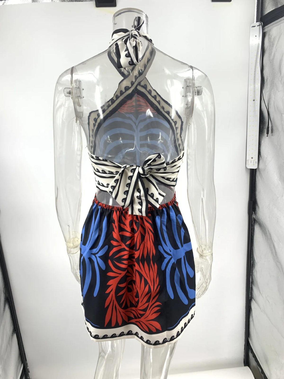 Bohemian Print Halter Neck Mini Dresses Women Sexy Backless Leace-up Beach Vacation Dress Fashion Beachwear Vestidos Summer New